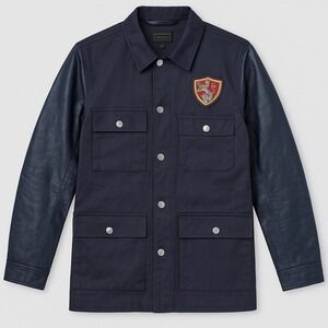 Diamond Supply Co Cordova Collection Jacket Men's S Navy Leather Sleeve Patch‎